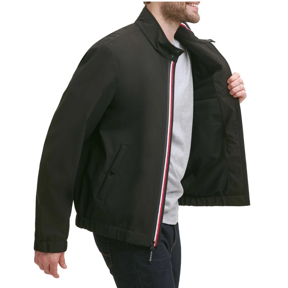 Tommy Hilfiger Men's Bomber Jacket Water and Wind Resistant Black - Picture 5 of 5